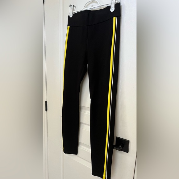 Zara TRF black thick leggings with side band stripe in yellow and white-size S - Picture 6 of 13